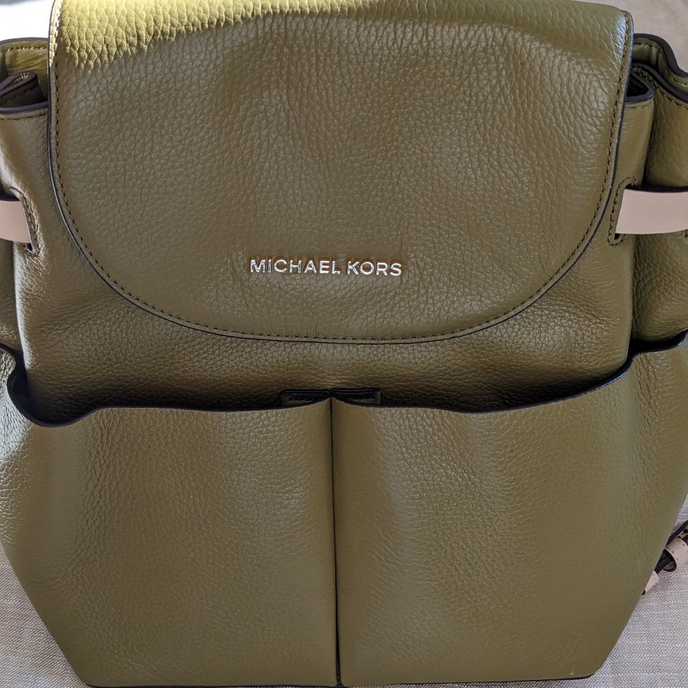 Olive Green Pebbled Leather Michael Kors Backpack